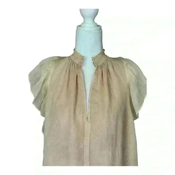 A.L.C.  NWT Hayley Silk Short Sleeve Top Champagne with Gold Metallic Women’s 4 - Picture 6 of 12
